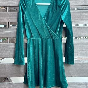 Express Teal Velvet Long Sleeve Dress